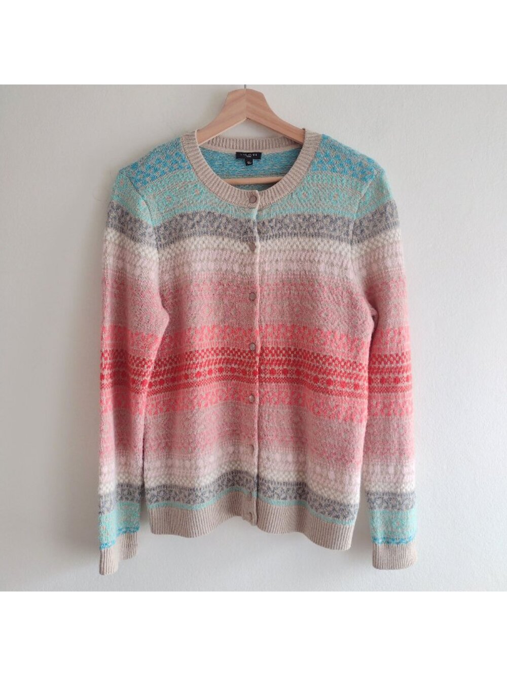 Talbots Rainbow Fair Isle Cardigan MP M Petite Wool Blend Cozy Cardigan
